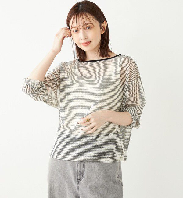 SHIPS Colors 「SHIPS Colors:〈洗濯機可能〉シアー ボーダー ドルマン トップス◇」|Tシャツ・カットソー|