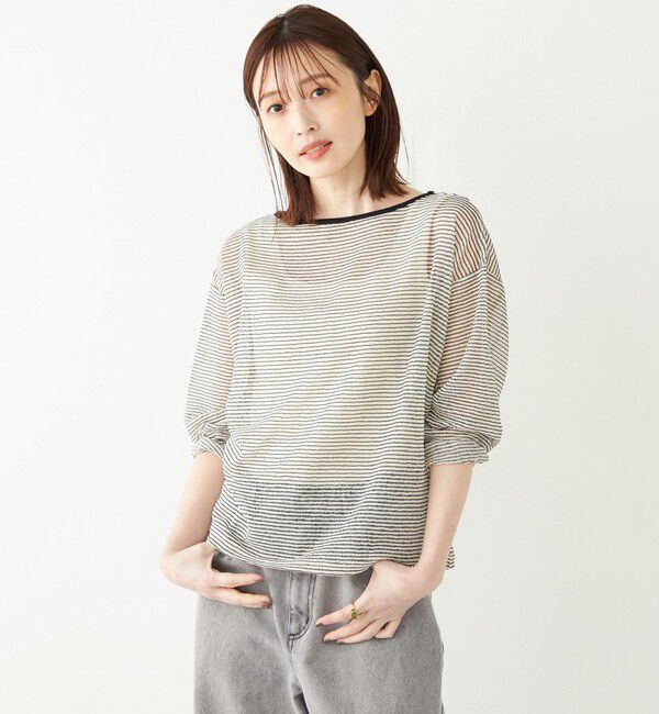 SHIPS Colors 「SHIPS Colors:〈洗濯機可能〉シアー ボーダー ドルマン トップス◇」|Tシャツ・カットソー|