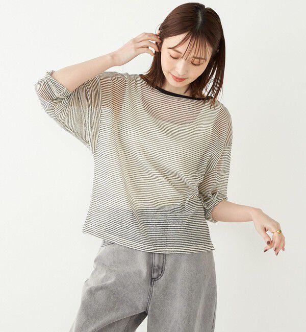 SHIPS Colors 「SHIPS Colors:〈洗濯機可能〉シアー ボーダー ドルマン トップス◇」|Tシャツ・カットソー|