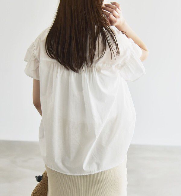 quaranciel「quaranciel:〈手洗い可能〉コットン フリルネック フレアスリーブ ブラウス」|シャツ・ブラウス|