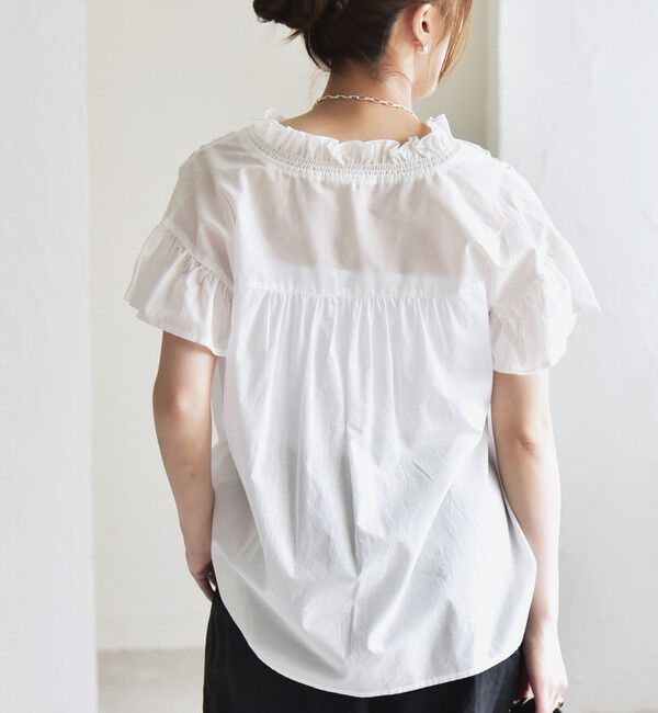 quaranciel「quaranciel:〈手洗い可能〉コットン フリルネック フレアスリーブ ブラウス」|シャツ・ブラウス|