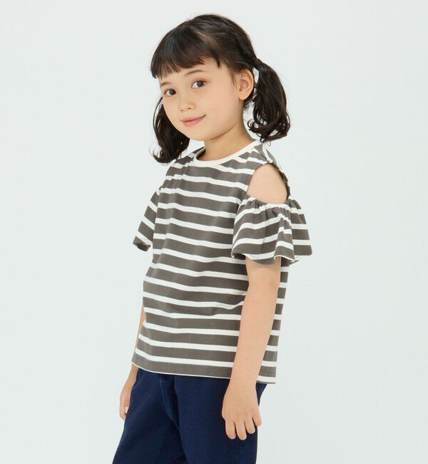 SHIPS Colors 「SHIPS Colors:〈洗濯機可能〉肩あき ボーダー TEE(100~140cm)」|Tシャツ・カットソー|ダークグレー