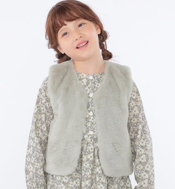 SHIPS KIDS「SHIPS KIDS:100～140cm / フェイクファー&times;リバティ ベスト」|ダウンベスト・ベスト|