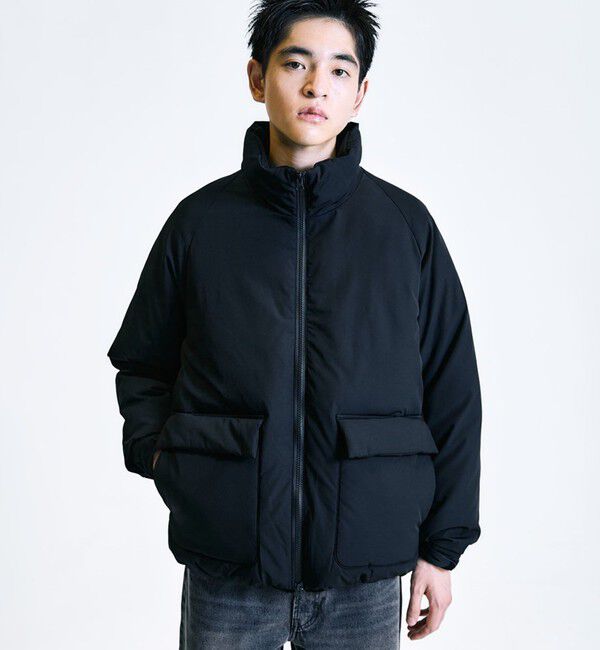 SHIPS「City Ambient Products:〈撥水〉ダブルポケット 中綿 スタンドカラー ブルゾン」|ブルゾン・スタジャン|ブラック