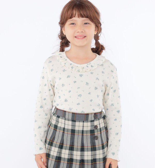 SHIPS KIDS「SHIPS KIDS:100～130cm / フラワー テキスタイル 長袖 TEE」|Tシャツ・カットソー|オフホワイト
