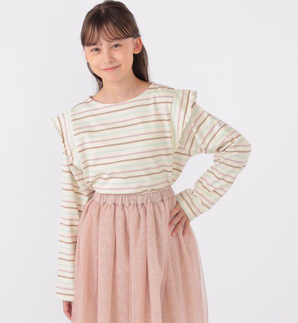 SHIPS KIDS「SHIPS KIDS:140～150cm / オーガニック コットン フリル プルオーバー」|Tシャツ・カットソー|ピンク