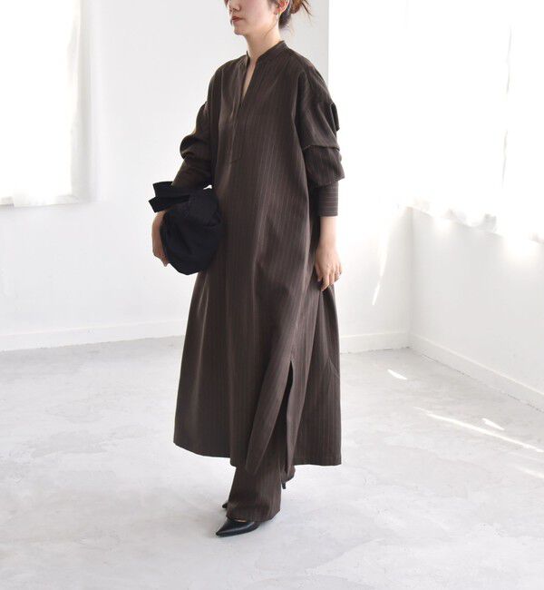 quaranciel「quaranciel:〈洗濯機可能〉ストライプ カフタンワンピース & パンツ セットアップ」|ワンピース|