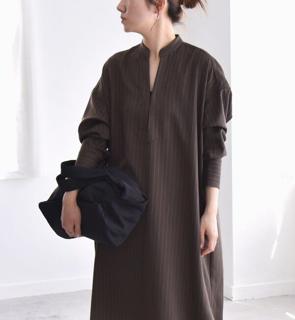 quaranciel「quaranciel:〈洗濯機可能〉ストライプ カフタンワンピース & パンツ セットアップ」|ワンピース|