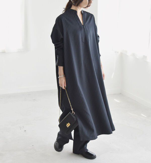 quaranciel「quaranciel:〈洗濯機可能〉ストライプ カフタンワンピース & パンツ セットアップ」|ワンピース|