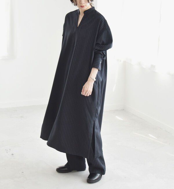 quaranciel「quaranciel:〈洗濯機可能〉ストライプ カフタンワンピース & パンツ セットアップ」|ワンピース|