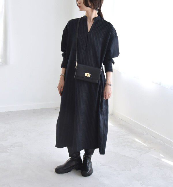 quaranciel「quaranciel:〈洗濯機可能〉ストライプ カフタンワンピース & パンツ セットアップ」|ワンピース|