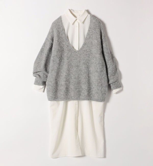 quaranciel「quaranciel:〈洗濯可能〉Vネック ニット ＆ シャツ ワンピース セット」|ワンピース|