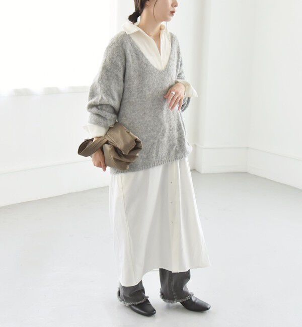 quaranciel「quaranciel:〈洗濯可能〉Vネック ニット ＆ シャツ ワンピース セット」|ワンピース|