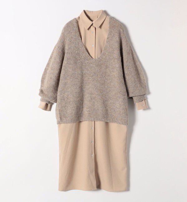 quaranciel「quaranciel:〈洗濯可能〉Vネック ニット ＆ シャツ ワンピース セット」|ワンピース|