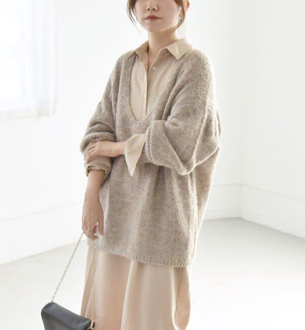 quaranciel「quaranciel:〈洗濯可能〉Vネック ニット ＆ シャツ ワンピース セット」|ワンピース|