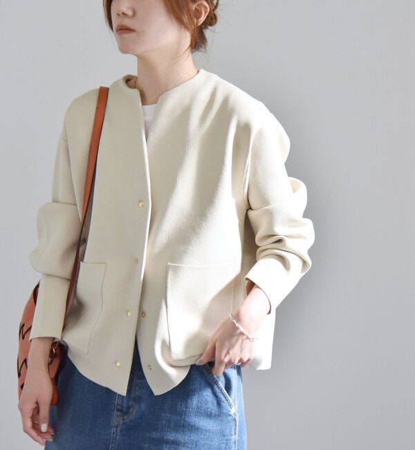 quaranciel「quaranciel:〈手洗い可能〉ノーカラー ポケット ニット ジャケット」|ノーカラージャケット|