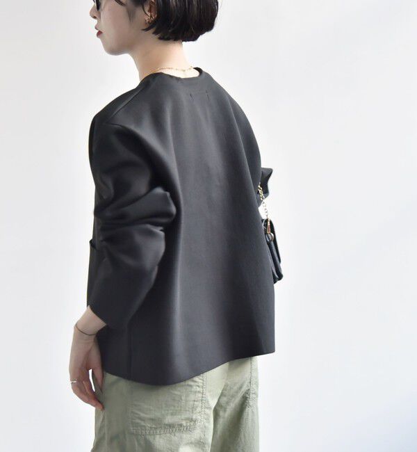 quaranciel「quaranciel:〈手洗い可能〉ノーカラー ポケット ニット ジャケット」|ノーカラージャケット|