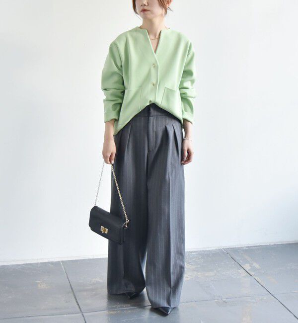 quaranciel「quaranciel:〈手洗い可能〉ノーカラー ポケット ニット ジャケット」|ノーカラージャケット|