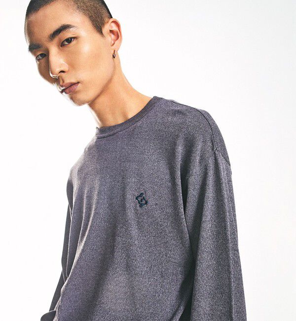 SHIPS「City Ambient Products:〈手洗い可能〉14ゲージ レーヨン ナイロン ワンポイントロゴニット」|ニット・セーター|グレー