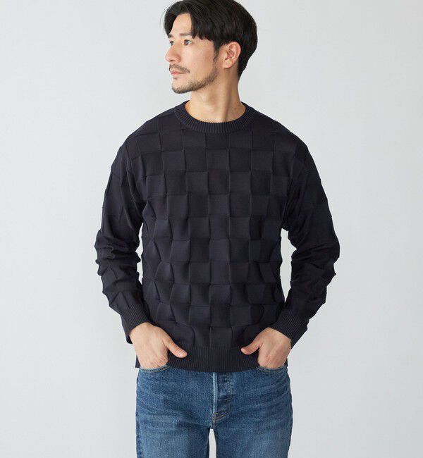 SHIPS「SHIPS: 〈手洗い可能〉Amossa(R) シャンティ ブロック リンクス編み 長袖 ニット」|ニット・セーター|ネイビー