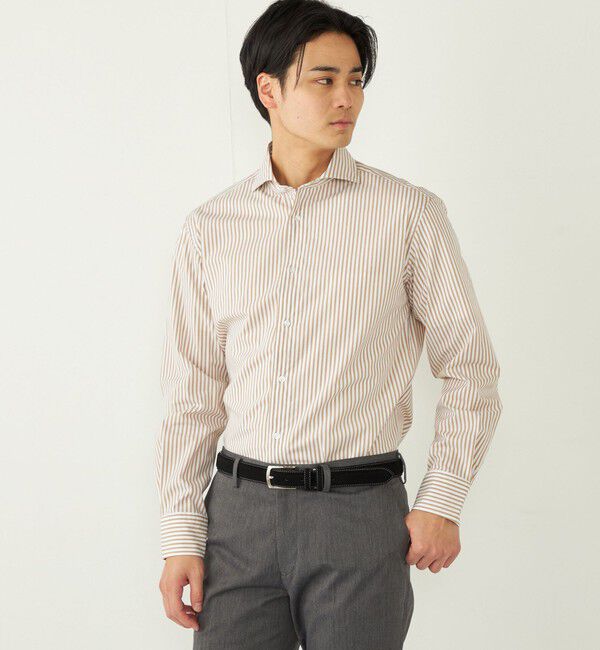 SHIPS Colors 「SHIPS Colors:ストライプ ワイドカラー ロングスリーブ シャツ」|シャツ・ブラウス|ブラウン