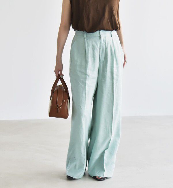 quaranciel「quaranciel:〈洗濯機可能〉リネン ミックス ワイド タック イージー パンツ」|スラックス|