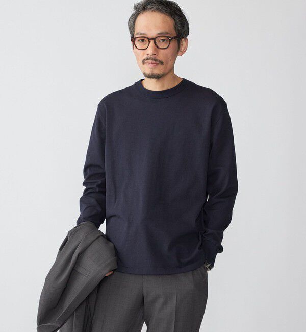 SHIPS「SHIPS: 〈手洗い可能〉14ゲージ TEXBRID(R) コットン ハイゲージ ニット」|ニット・セーター|ネイビー