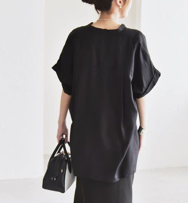 quaranciel「quaranciel:〈手洗い可能〉バンドカラー ハーフスリーブ ポケット ワーク シャツ」|シャツ・ブラウス|