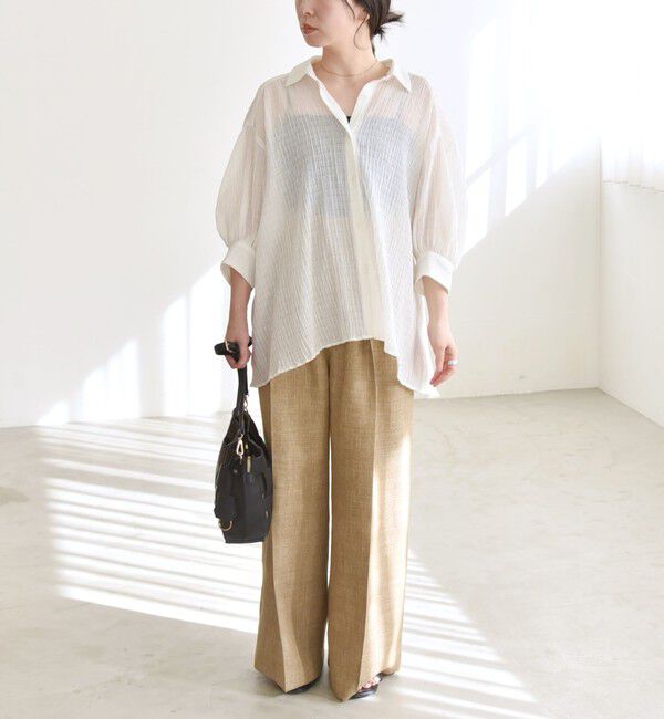 quaranciel「quaranciel :〈洗濯機可能〉シアー バンピー レギュラーカラー パフ シャツ ブラウス」|シャツ・ブラウス|