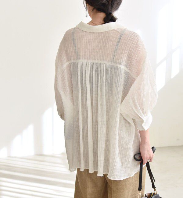 quaranciel「quaranciel :〈洗濯機可能〉シアー バンピー レギュラーカラー パフ シャツ ブラウス」|シャツ・ブラウス|