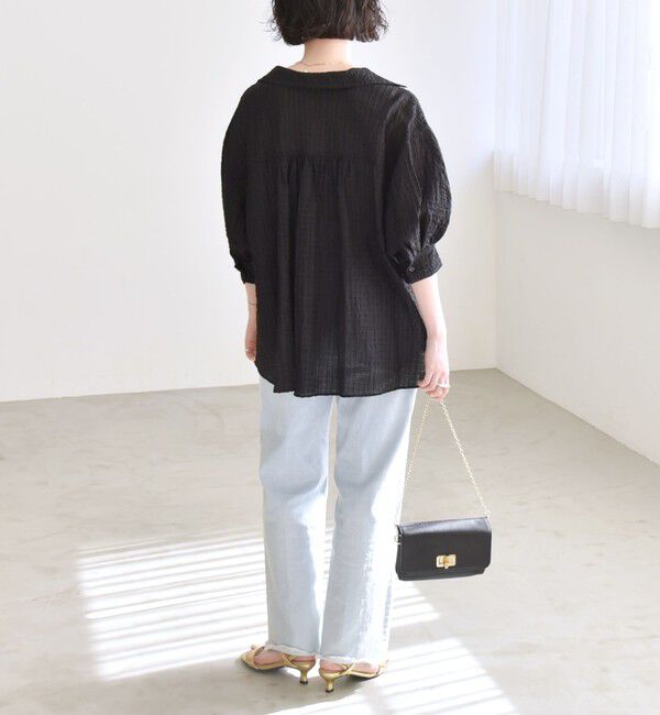 quaranciel「quaranciel :〈洗濯機可能〉シアー バンピー レギュラーカラー パフ シャツ ブラウス」|シャツ・ブラウス|