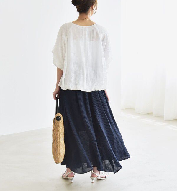 quaranciel「quaranciel:〈洗濯機可能〉シアー ストライプ ギャザーフレア スカート & ブラウス セット」|ワンピース|