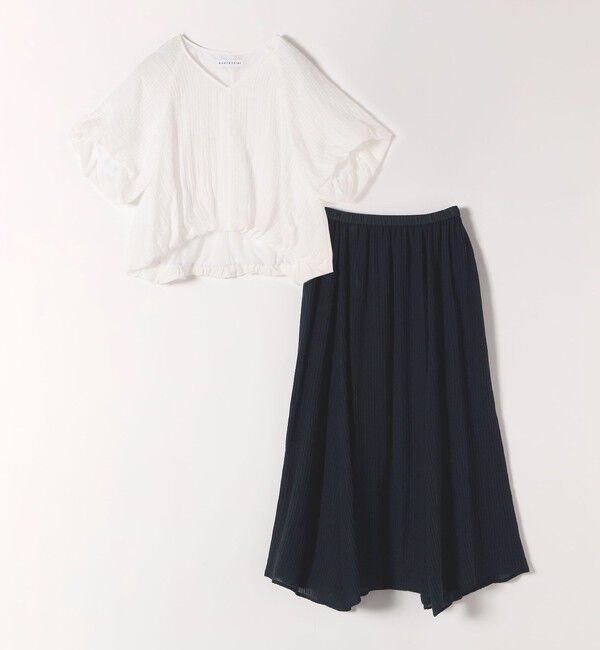 quaranciel「quaranciel:〈洗濯機可能〉シアー ストライプ ギャザーフレア スカート & ブラウス セット」|ワンピース|