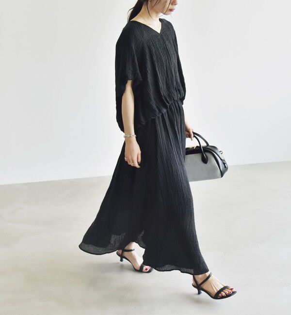 quaranciel「quaranciel:〈洗濯機可能〉シアー ストライプ ギャザーフレア スカート & ブラウス セット」|ワンピース|