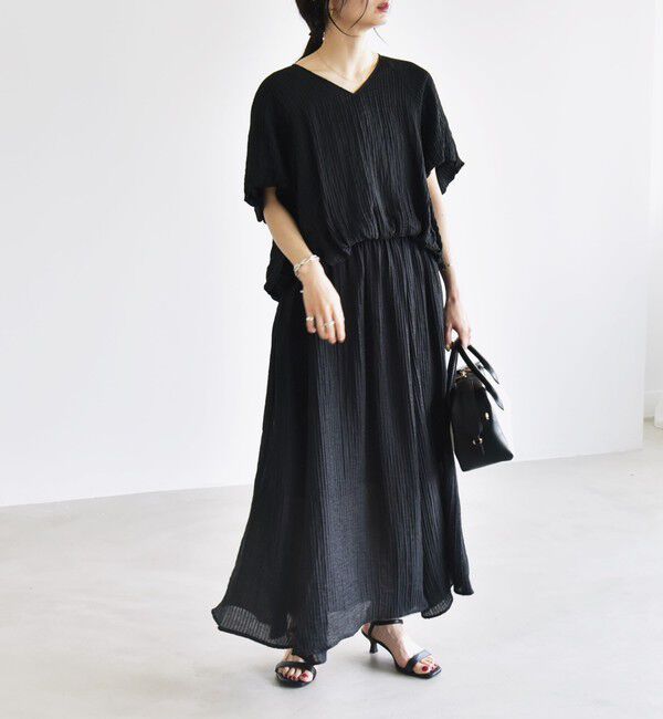 quaranciel「quaranciel:〈洗濯機可能〉シアー ストライプ ギャザーフレア スカート & ブラウス セット」|ワンピース|