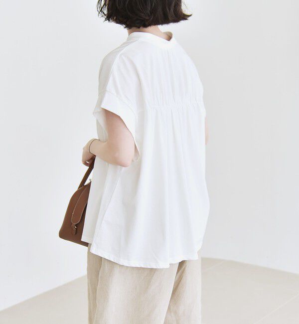 quaranciel「quaranciel:〈手洗い可能〉ギャザー スキッパー バンドカラー プルオーバー」|Tシャツ・カットソー|