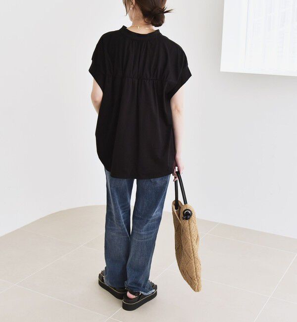 quaranciel「quaranciel:〈手洗い可能〉ギャザー スキッパー バンドカラー プルオーバー」|Tシャツ・カットソー|