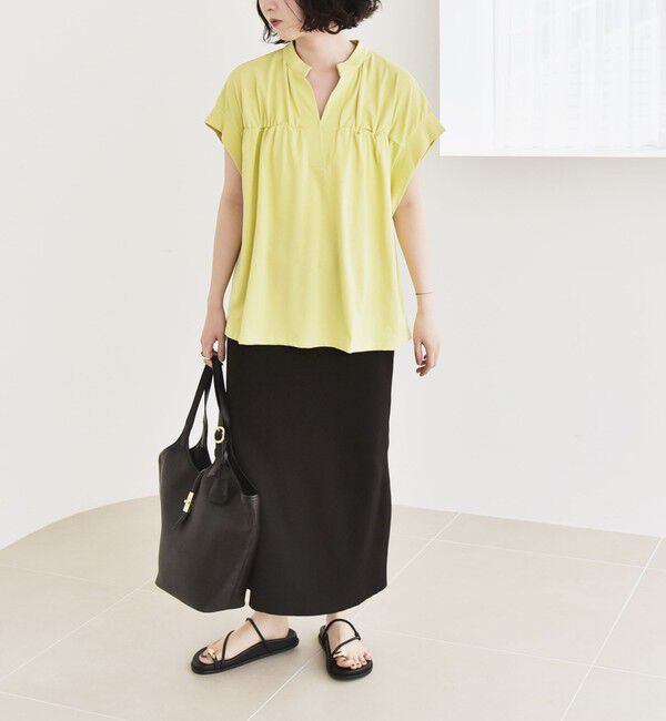 quaranciel「quaranciel:〈手洗い可能〉ギャザー スキッパー バンドカラー プルオーバー」|Tシャツ・カットソー|