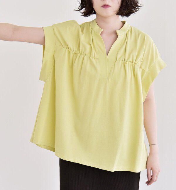 quaranciel「quaranciel:〈手洗い可能〉ギャザー スキッパー バンドカラー プルオーバー」|Tシャツ・カットソー|