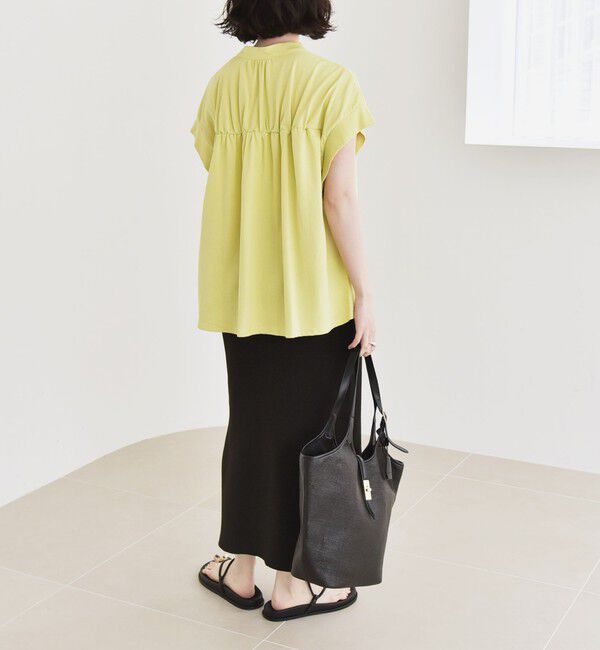 quaranciel「quaranciel:〈手洗い可能〉ギャザー スキッパー バンドカラー プルオーバー」|Tシャツ・カットソー|