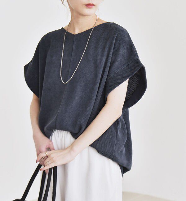 quaranciel「quaranciel:〈洗濯機可能〉ポリエステル ベロア ドロスト ルーズ プルオーバー」|Tシャツ・カットソー|