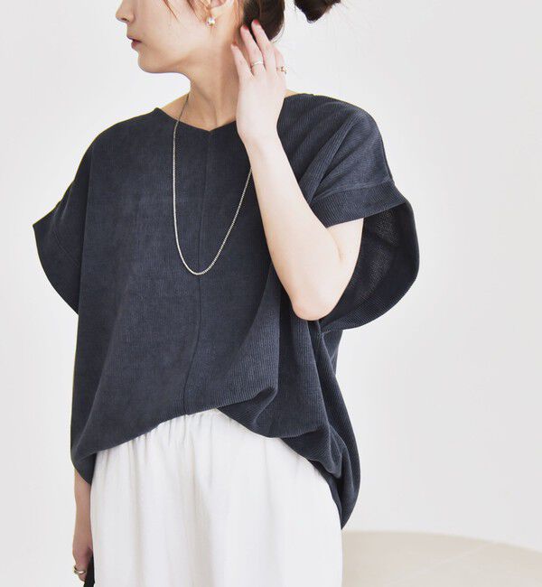 quaranciel「quaranciel:〈洗濯機可能〉ポリエステル ベロア ドロスト ルーズ プルオーバー」|Tシャツ・カットソー|