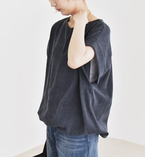 quaranciel「quaranciel:〈洗濯機可能〉ポリエステル ベロア ドロスト ルーズ プルオーバー」|Tシャツ・カットソー|