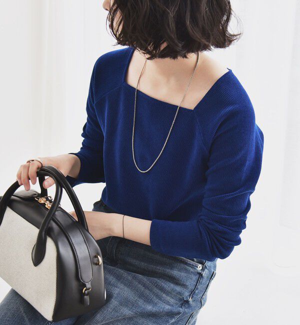 quaranciel「quaranciel:〈洗濯機可能〉ポリエステル ベロア スクエア ネック プルオーバー」|Tシャツ・カットソー|