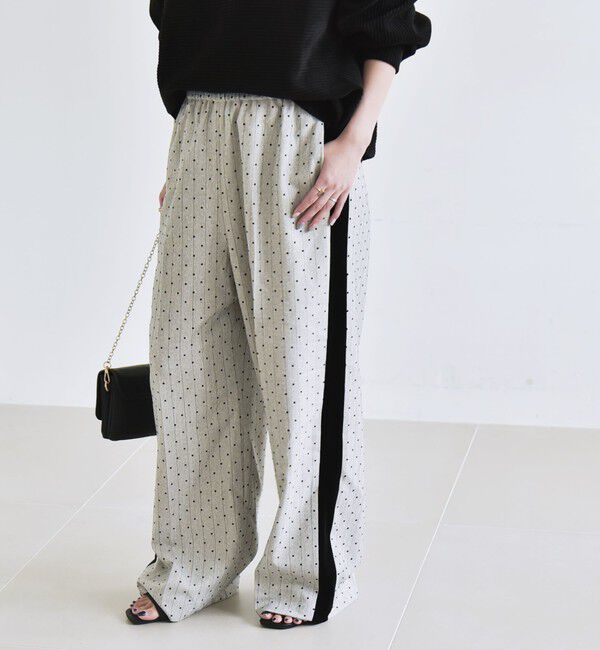 quaranciel「quaranciel:〈洗濯機可能〉フロッキー ドット ストライプ ライン イージー パンツ」|その他|ライトグレー