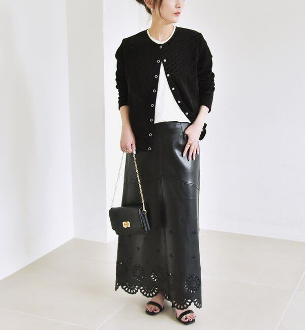 quaranciel「quaranciel:〈洗濯機可能〉ポリエステル ベロア リブ コンパクト スナップ カーディガン」|カーディガン|