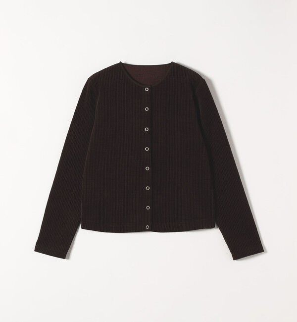 quaranciel「quaranciel:〈洗濯機可能〉ポリエステル ベロア リブ コンパクト スナップ カーディガン」|カーディガン|