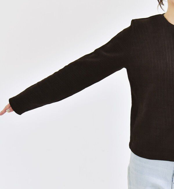 quaranciel「quaranciel:〈洗濯機可能〉ポリエステル ベロア リブ コンパクト スナップ カーディガン」|カーディガン|