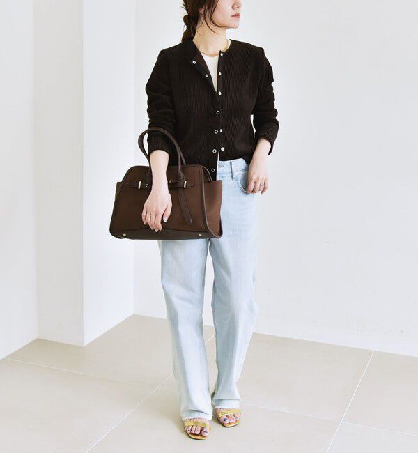 quaranciel「quaranciel:〈洗濯機可能〉ポリエステル ベロア リブ コンパクト スナップ カーディガン」|カーディガン|