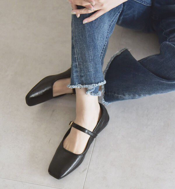 quaranciel「quaranciel: ストラップ スクエア フラット シューズ」|パンプス|